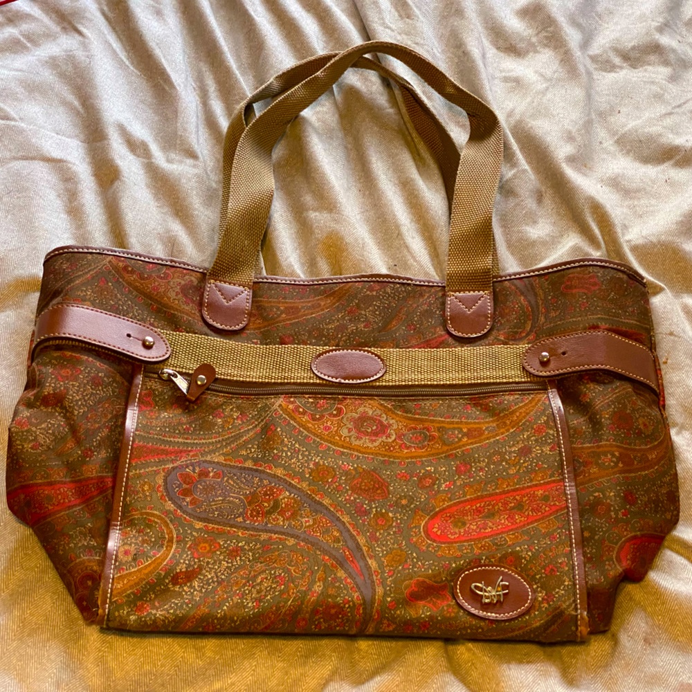 NWOT Diane Von Furstenberg  tote bag,brown,red paisley print,fabric straps